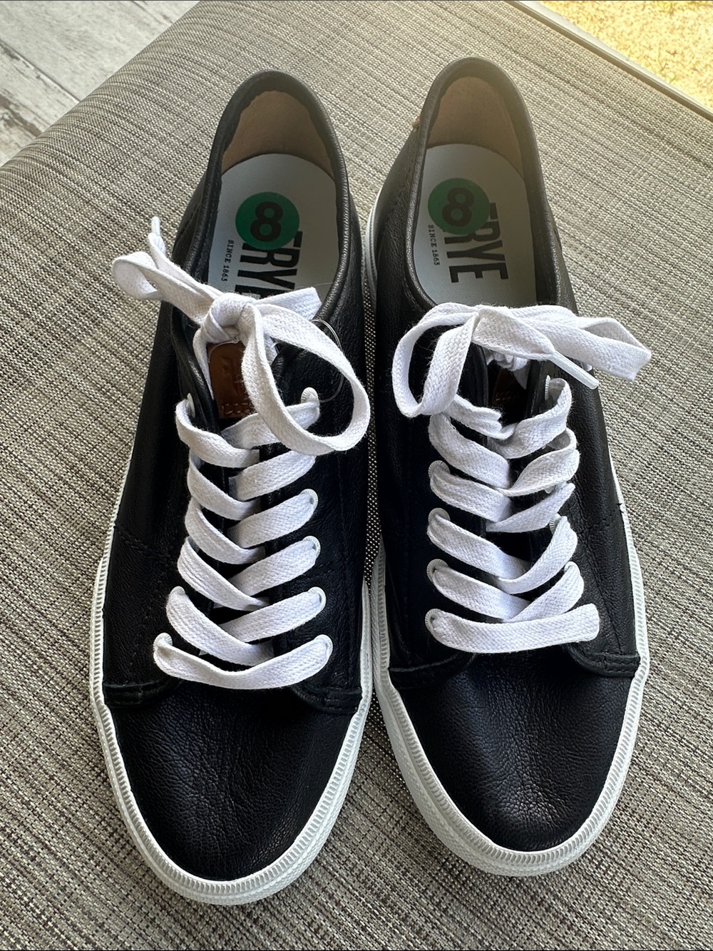 Black Leather Low-Top Sneakers with White Laces